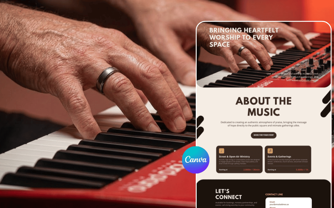 Så kan du skapa din egen enkla hemsida i Canva – inspiration från “Piano Worship”