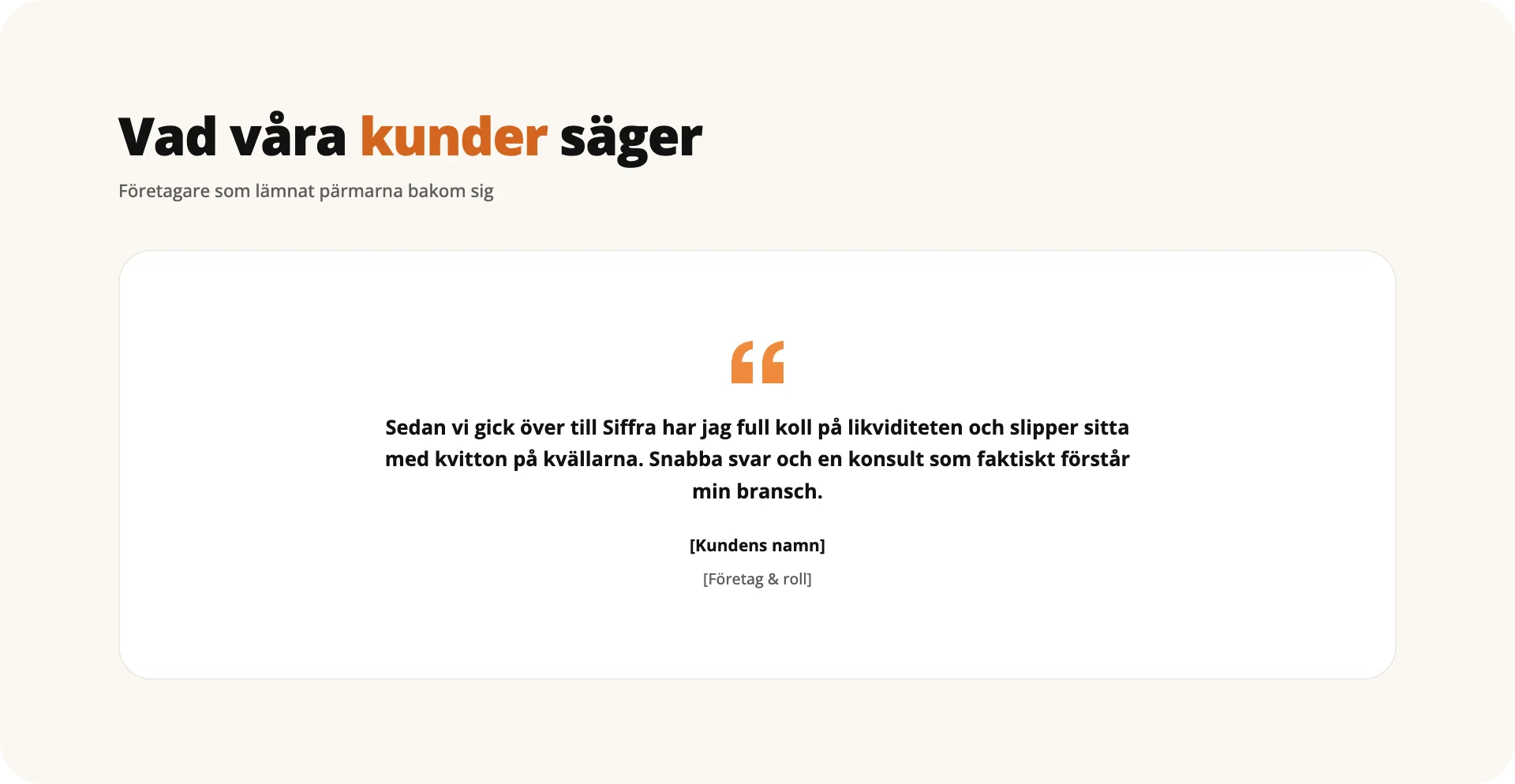 Omdömessektionen med ett vitt citatkort